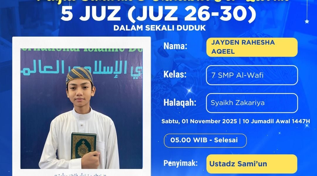 Jayden Rahesha Aqeel Raih Prestasi dalam Tasmi’ 5 Juz Sekali Duduk di Al Wafi IIBS